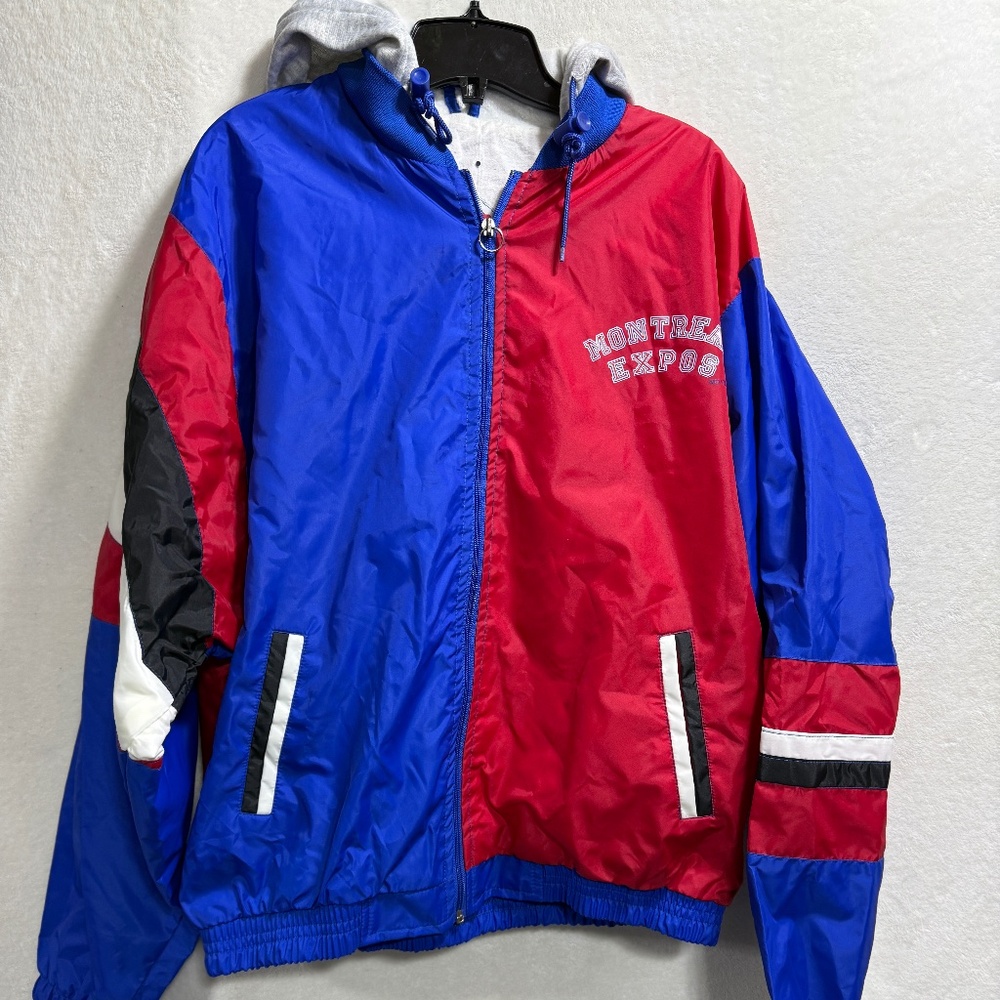 Montreal Expos Hooded Large Jacket Blue/Red/White Vintage 80’s / 90’s New Face